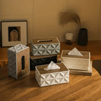 Modern Geometric Tissue Box Cover with Wooden Finish Lid