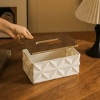 Modern Geometric Tissue Box Cover with Wooden Finish Lid