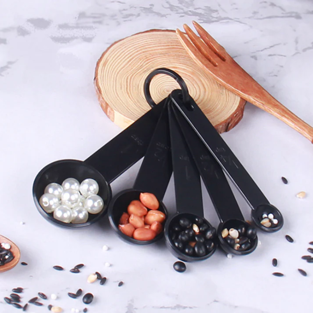 Black Plastic Measuring Spoons Cups Measuring Set Tools For Baking Coffee