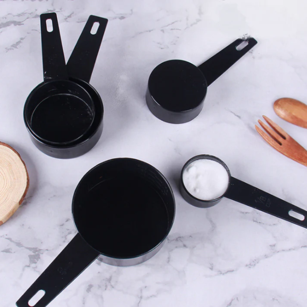 Black Plastic Measuring Spoons Cups Measuring Set Tools For Baking Coffee