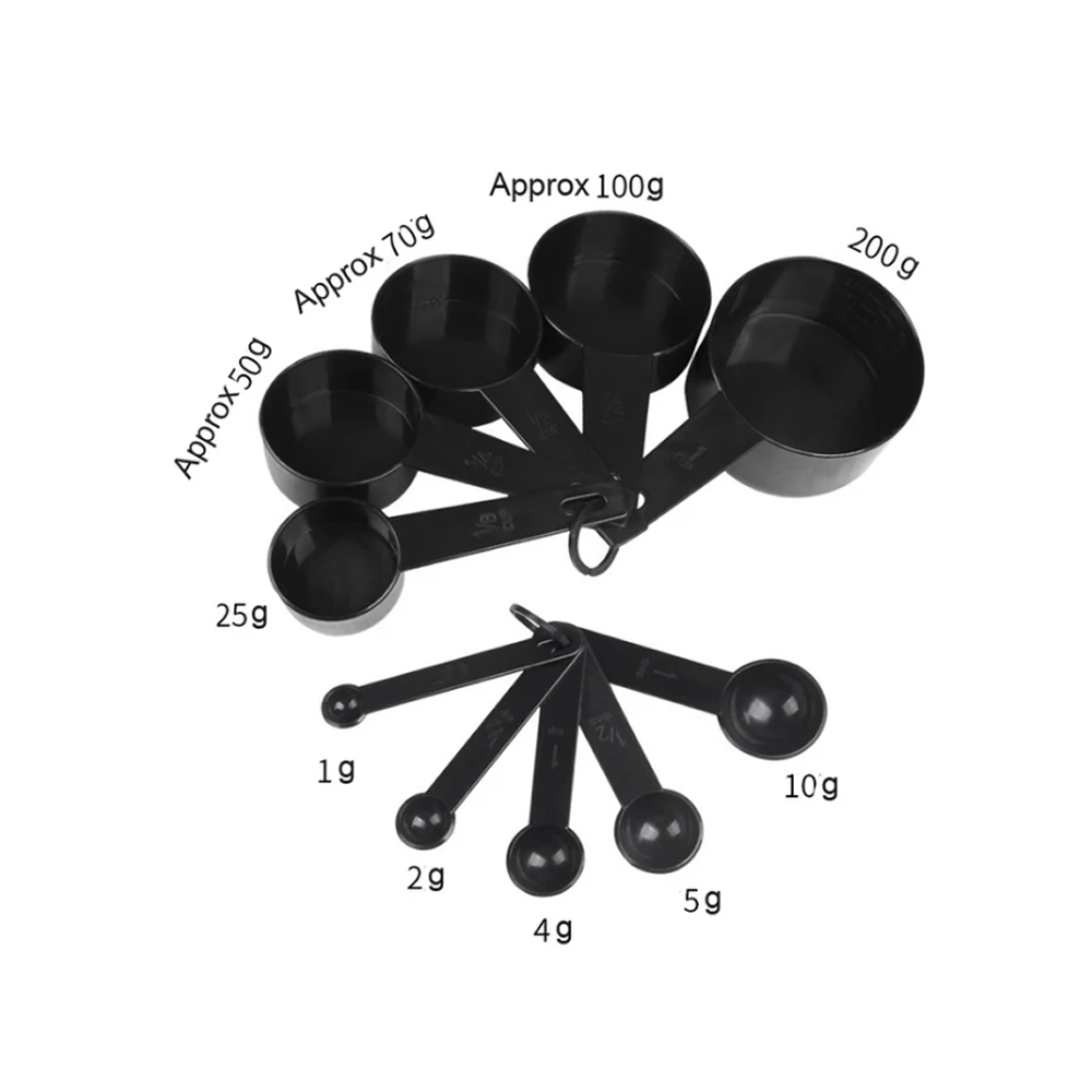 Black Plastic Measuring Spoons Cups Measuring Set Tools For Baking Coffee