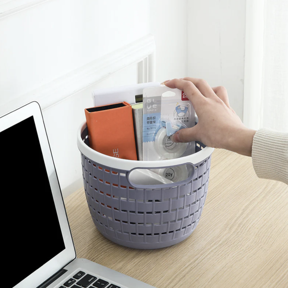 Mini Round Desktop Organizer Plastic Basket