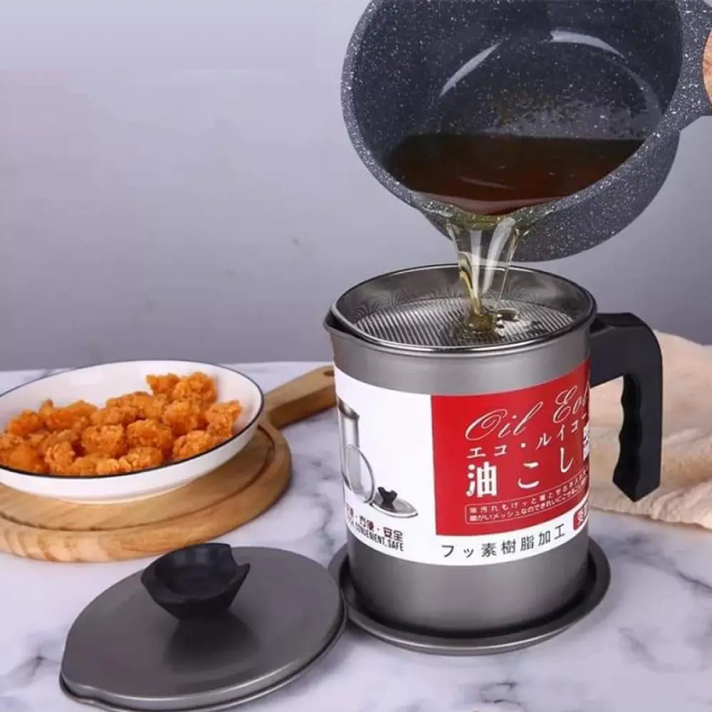 Oil Filter Pot Oil Strainer Pot, Stainless Steel Oil Pot Fat Storage With Lid