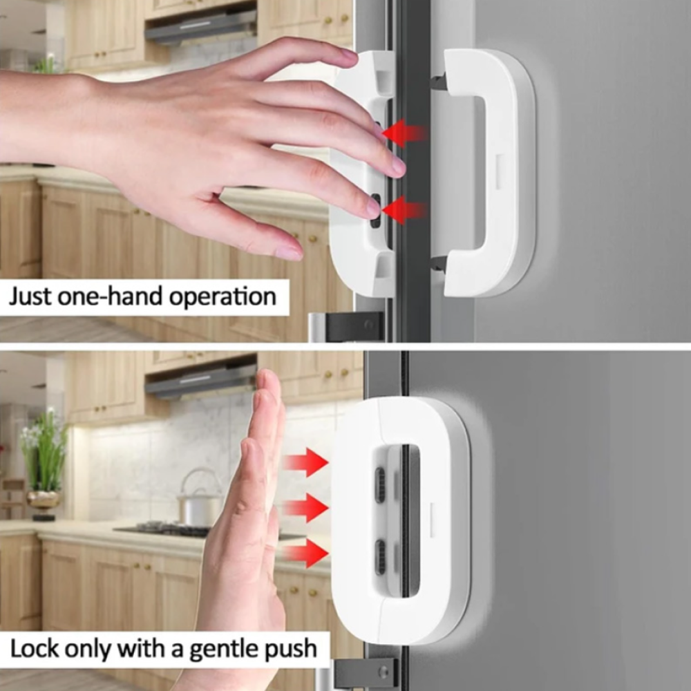 Child Safety Refrigerator Lock | Strong Adhesive Baby Safety Lock for Fridge, Freezer, Cabinet & Appliances