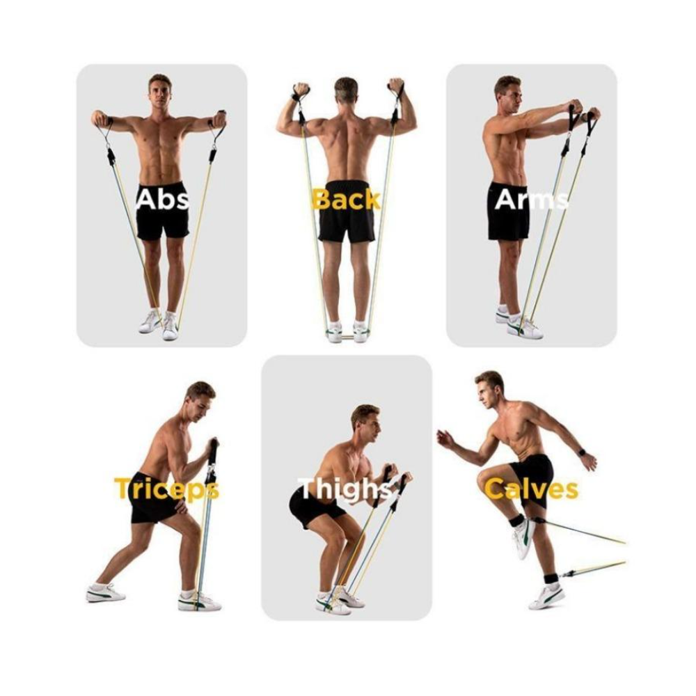 Resistance Bands Set - 11pcs Exercise Bands with Door Anchor, Ankle Straps and Handles - Workout Bands stackable