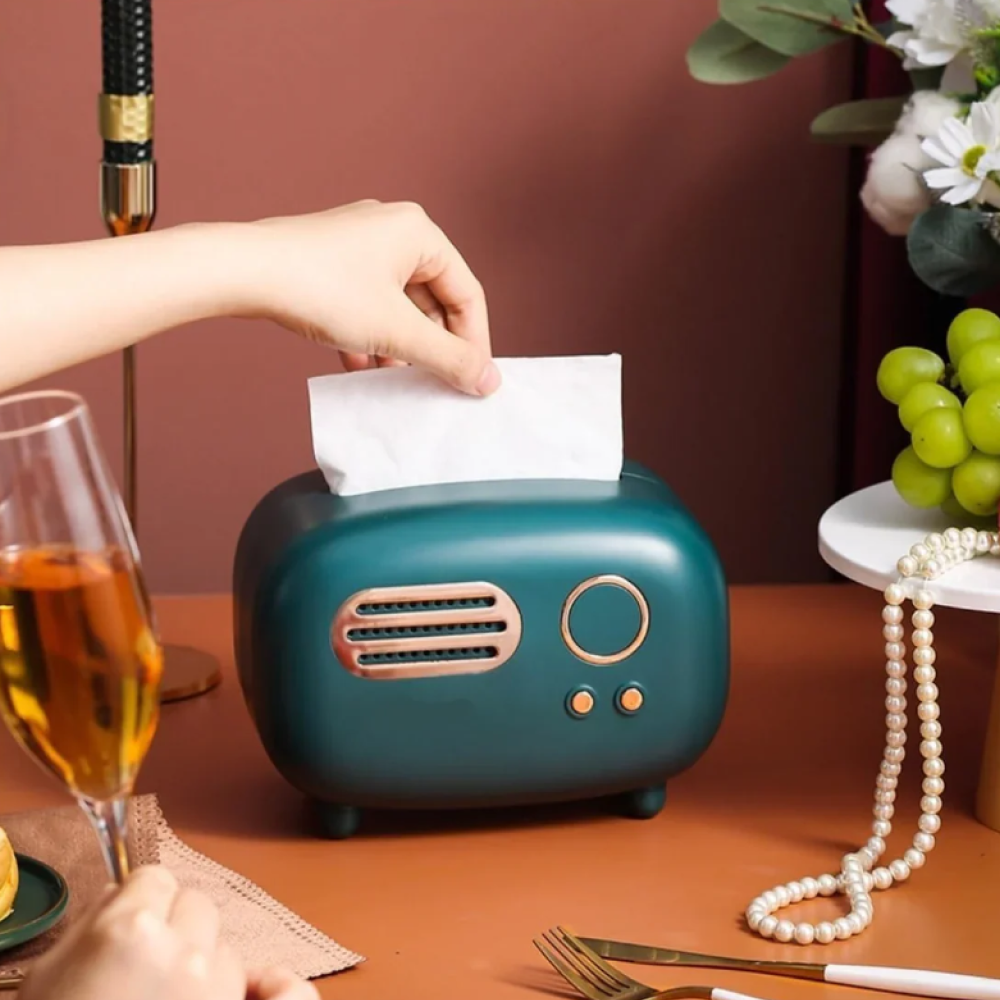 Napkin Case Desktop Retro Radio Style Shape Model Vintage Dispenser Organizer Tissue Box