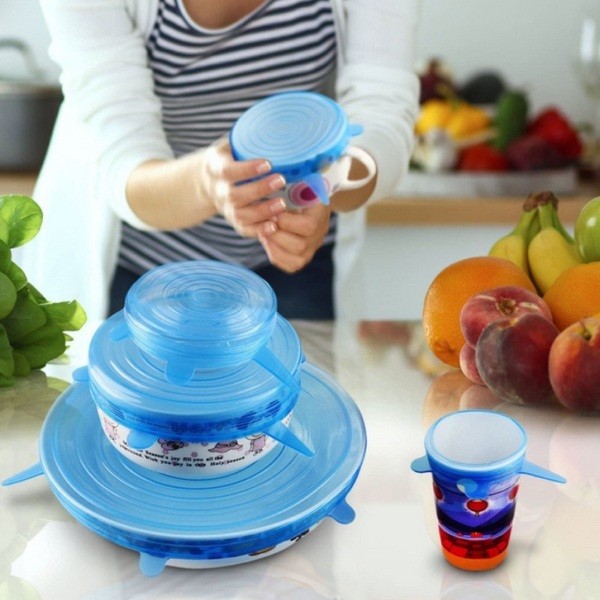 6 PCS Silicone Lids Food Covers, Different Sizes Reusable for Cups Bowls, Stretch Microwave Freezer Can