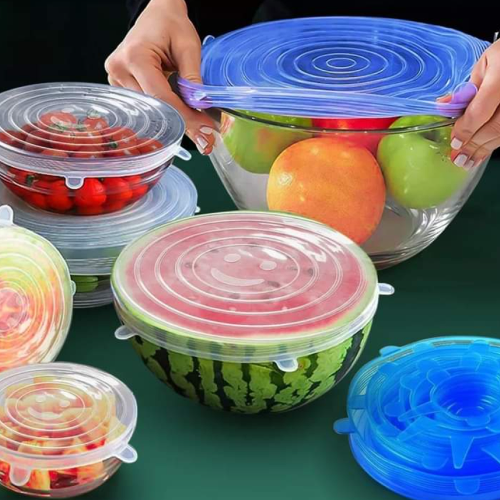 6 PCS Silicone Lids Food Covers, Different Sizes Reusable for Cups Bowls, Stretch Microwave Freezer Can