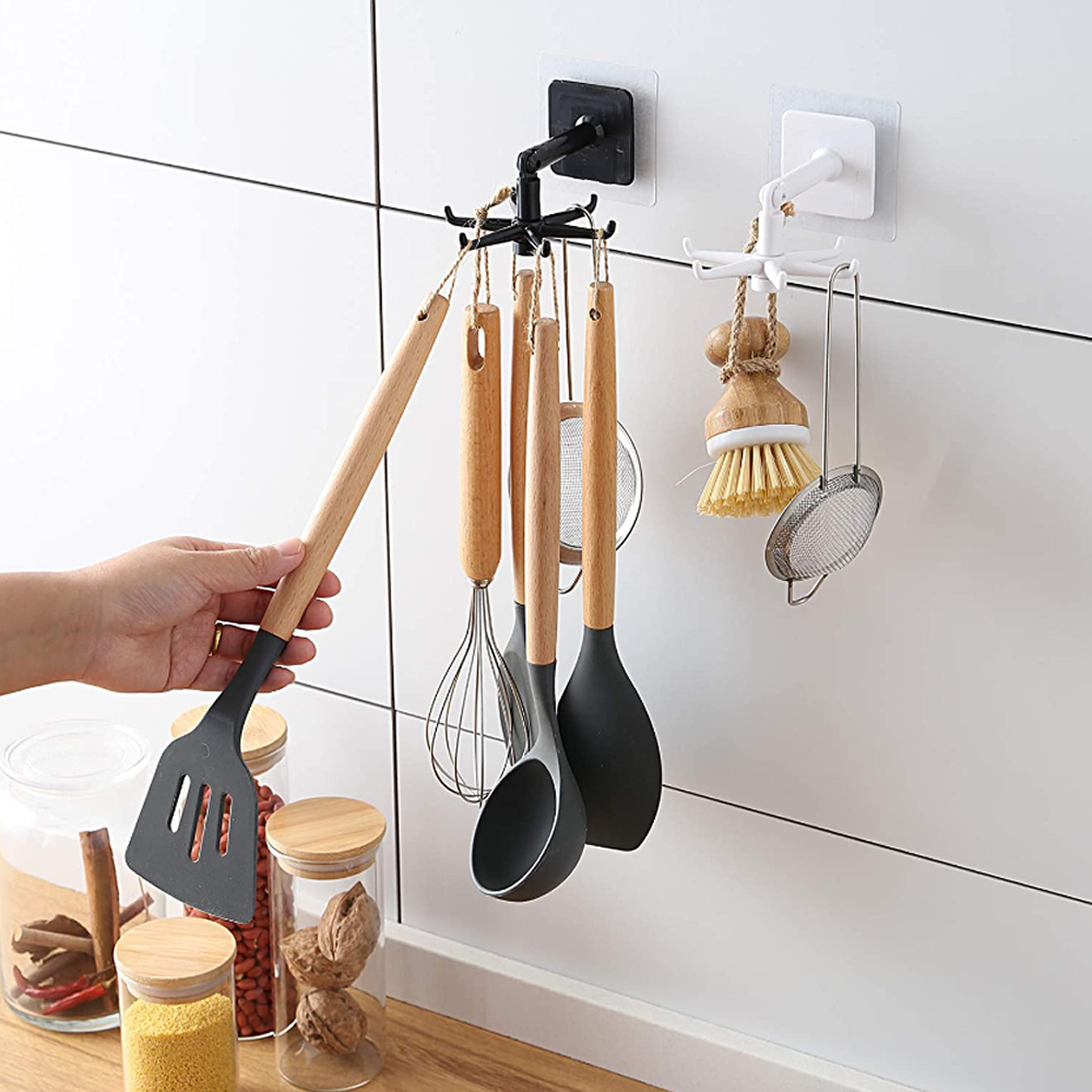 Self-Adhesive Hook Utensil Rack with 6 Hooks for home, Kitchen Bathroom Cabinet