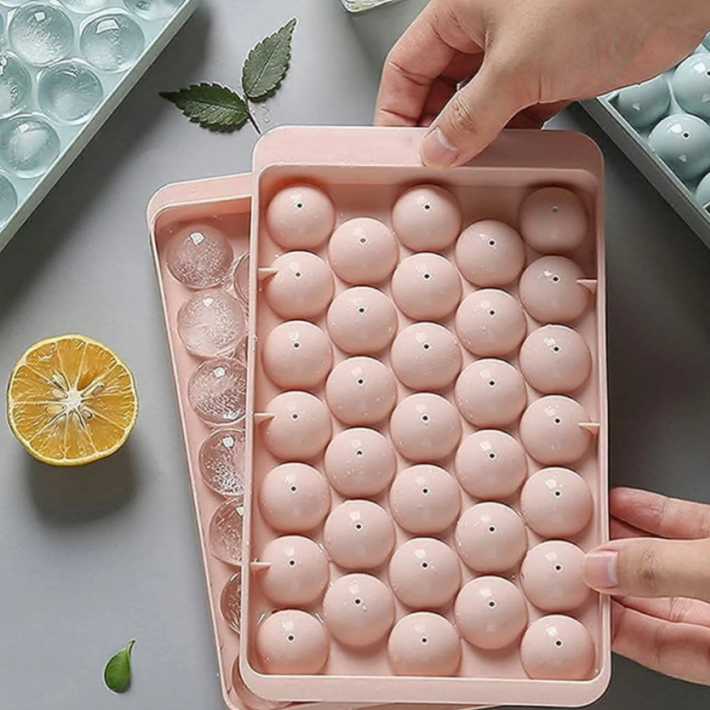 33 Grid Ice Cube Whisky and Cocktails Mold Tray - Round Ice Cube Tray with Lid