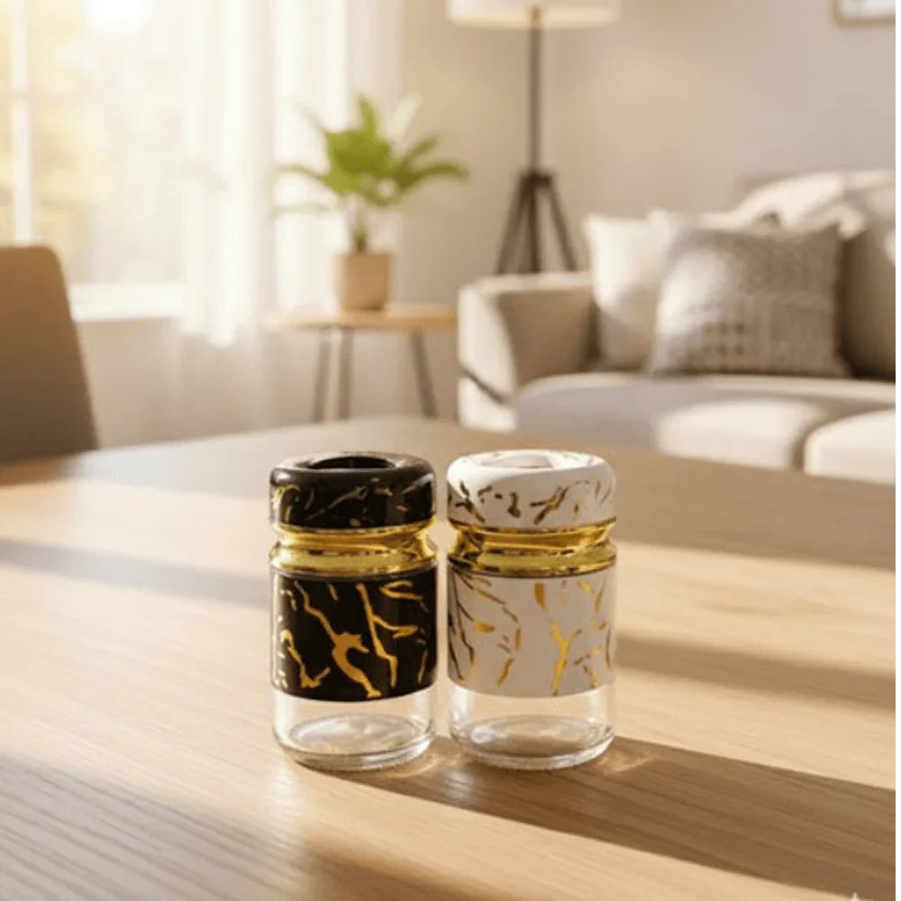 Salt And Pepper Marble Glass Shakers 2pcs