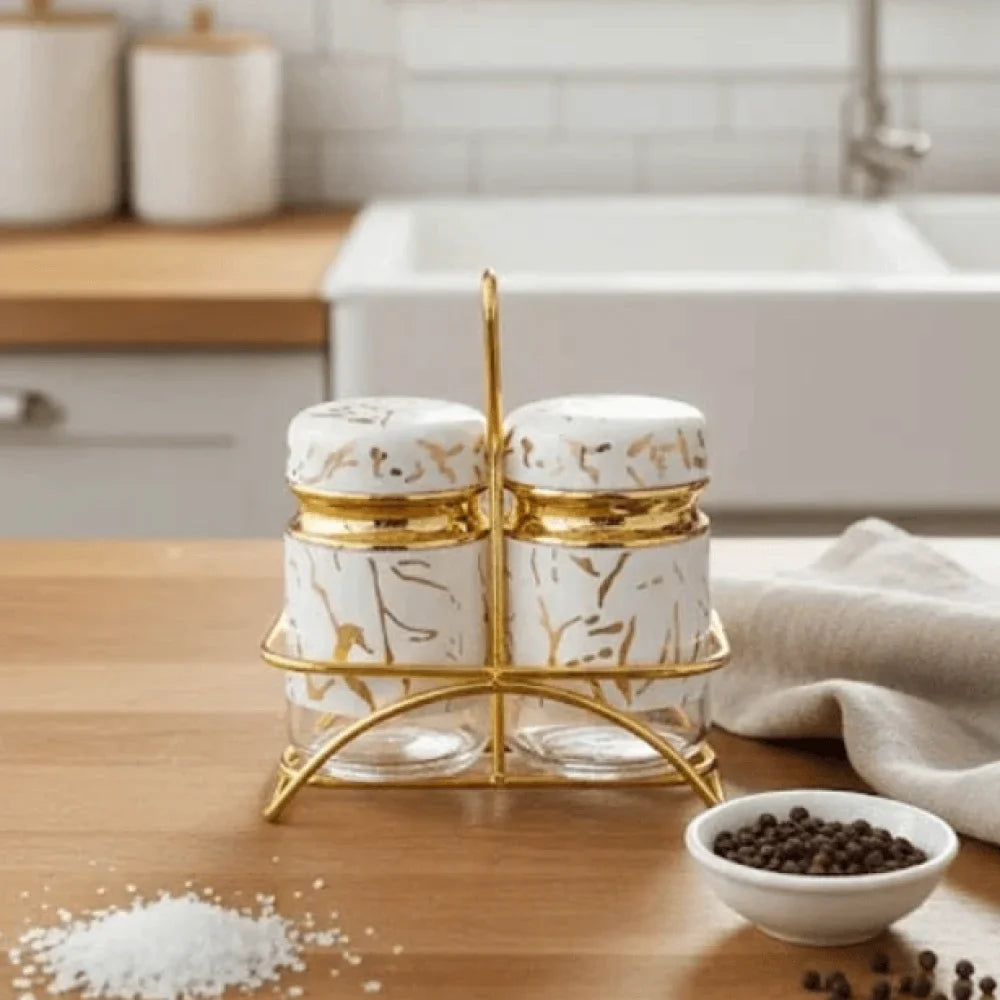 Salt And Pepper Marble Glass Shakers 2pcs