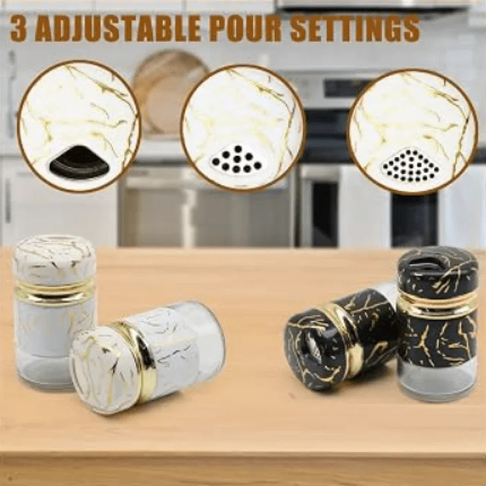 Salt And Pepper Marble Glass Shakers 2pcs