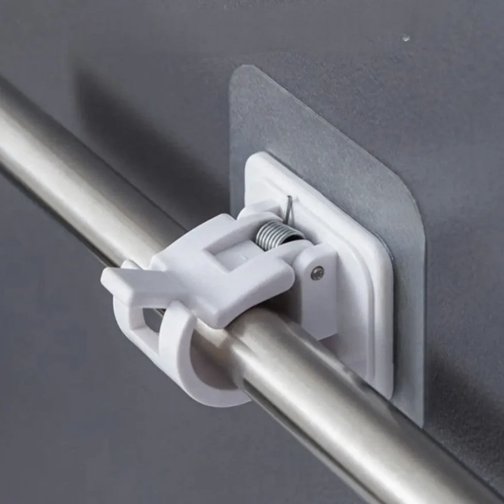 2PCS Adjustable Curtain Rod Clip Self Adhesive Hanging Curtain Holder Clamp Hook