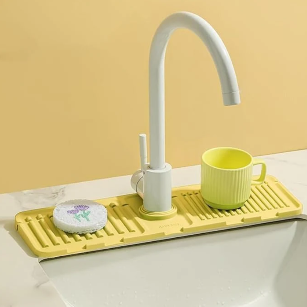 Silicone Kitchen Sink Splash Guard Mat with Faucet Drainer, Adjustable Silicone Sink Faucet Drying Pad