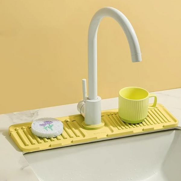 Silicone Kitchen Sink Splash Guard Mat with Faucet Drainer, Adjustable Silicone Sink Faucet Drying Pad