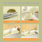 Silicone Kitchen Sink Splash Guard Mat with Faucet Drainer, Adjustable Silicone Sink Faucet Drying Pad