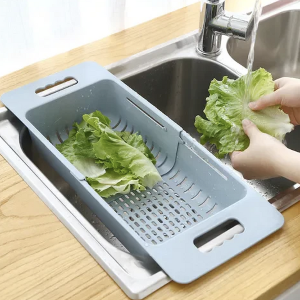 Plastic Expandable Drain Rack Strainer Fruit Vegetable Colander Over The Kitchen Sink Adjustable Drainer Basket
