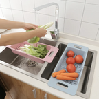 Plastic Expandable Drain Rack Strainer Fruit Vegetable Colander Over The Kitchen Sink Adjustable Drainer Basket