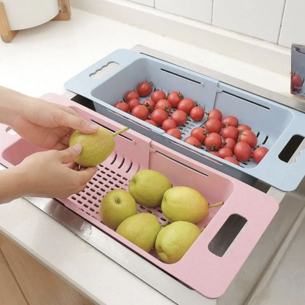 Plastic Expandable Drain Rack Strainer Fruit Vegetable Colander Over The Kitchen Sink Adjustable Drainer Basket