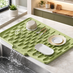 Silicone Dish Drying Mat With Drain Sprout - Anti-Slip Kitchen Drainer Mat