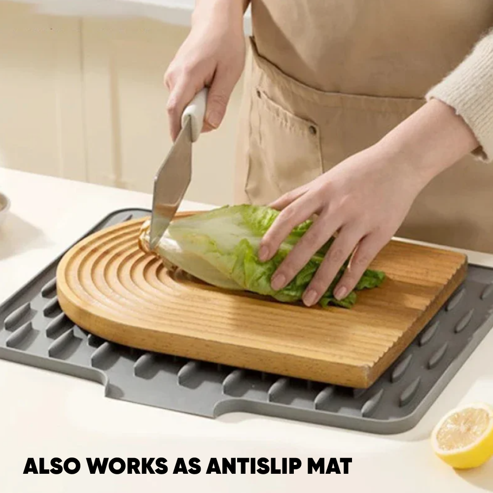 Silicone Dish Drying Mat With Drain Sprout - Anti-Slip Kitchen Drainer Mat