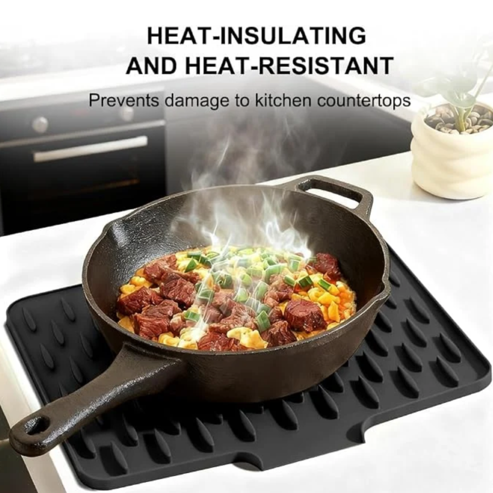 Silicone Dish Drying Mat With Drain Sprout - Anti-Slip Kitchen Drainer Mat