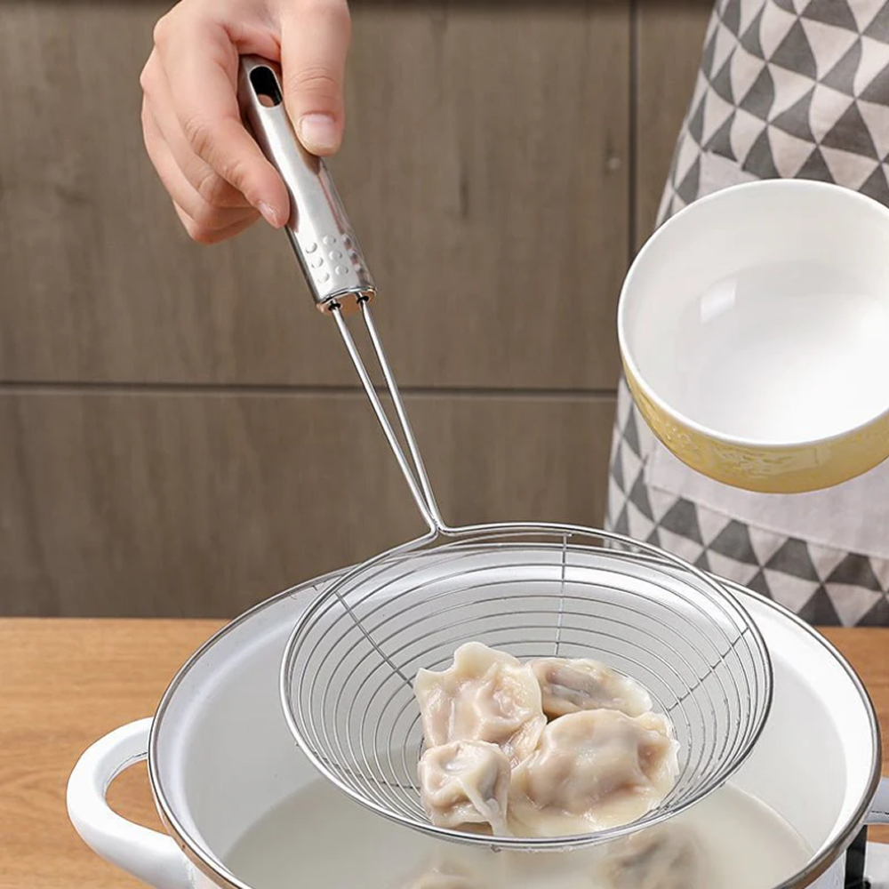 Deep Frying Strainer Spoon Mesh Net Strainer Stainless Steel Food Frying Oil Filter Pot Fry Strainer Deep Fryer