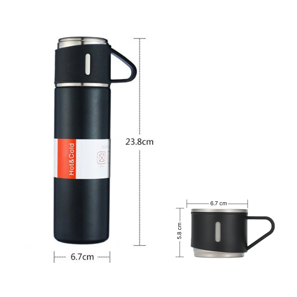 Vacuum Insulated Thermos 500ml(3pcs) With Extra 2 Cups Stainless Steel Flask Thermal Bottle