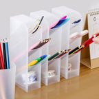 Multi-function 4 Grid Desktop Pen Holder Office School Storage Case Clear 4 Colors Plastic Box Desk Pencil Organizer