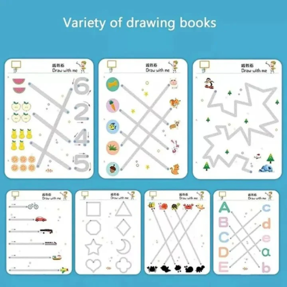 Magical Tracing Workbook Set,Reusable Calligraphy Copybook,Practice Drawing Book for Kids
