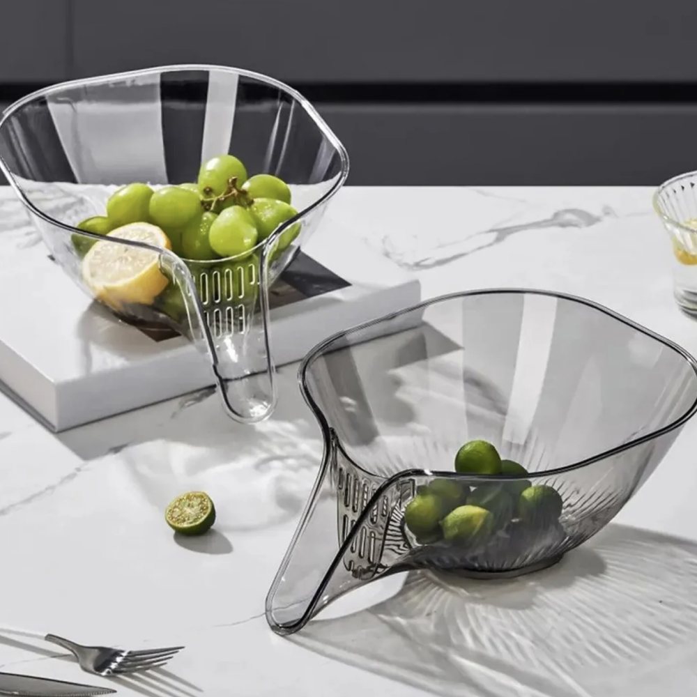 Multifunctional Kitchen Drain Basket with Spout | Transparent Vegetable Strainer & Drainage Basket