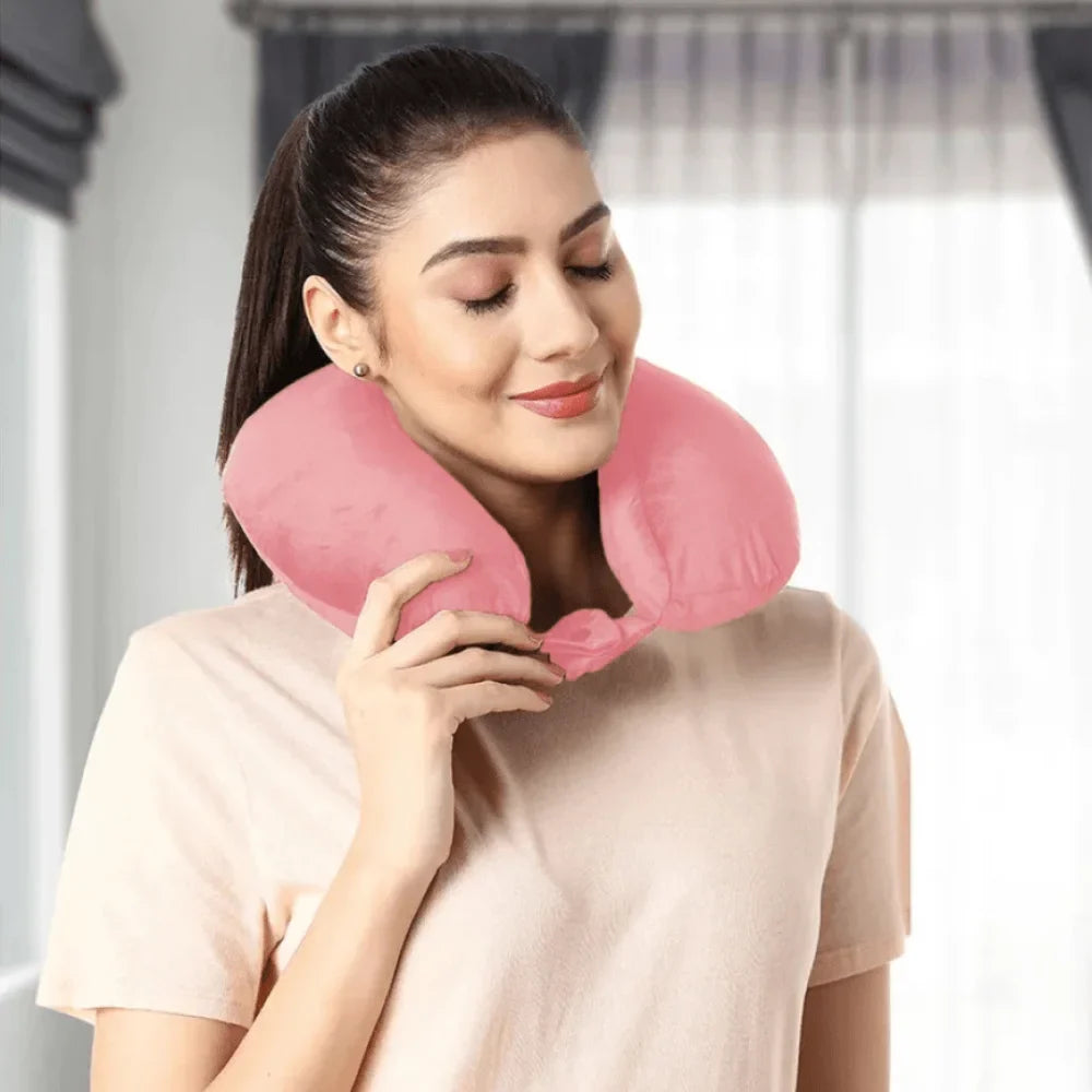 Comfort Travel Neck Pillow - Snap Design Memory Foam Neck Support for Comfortable Sleep