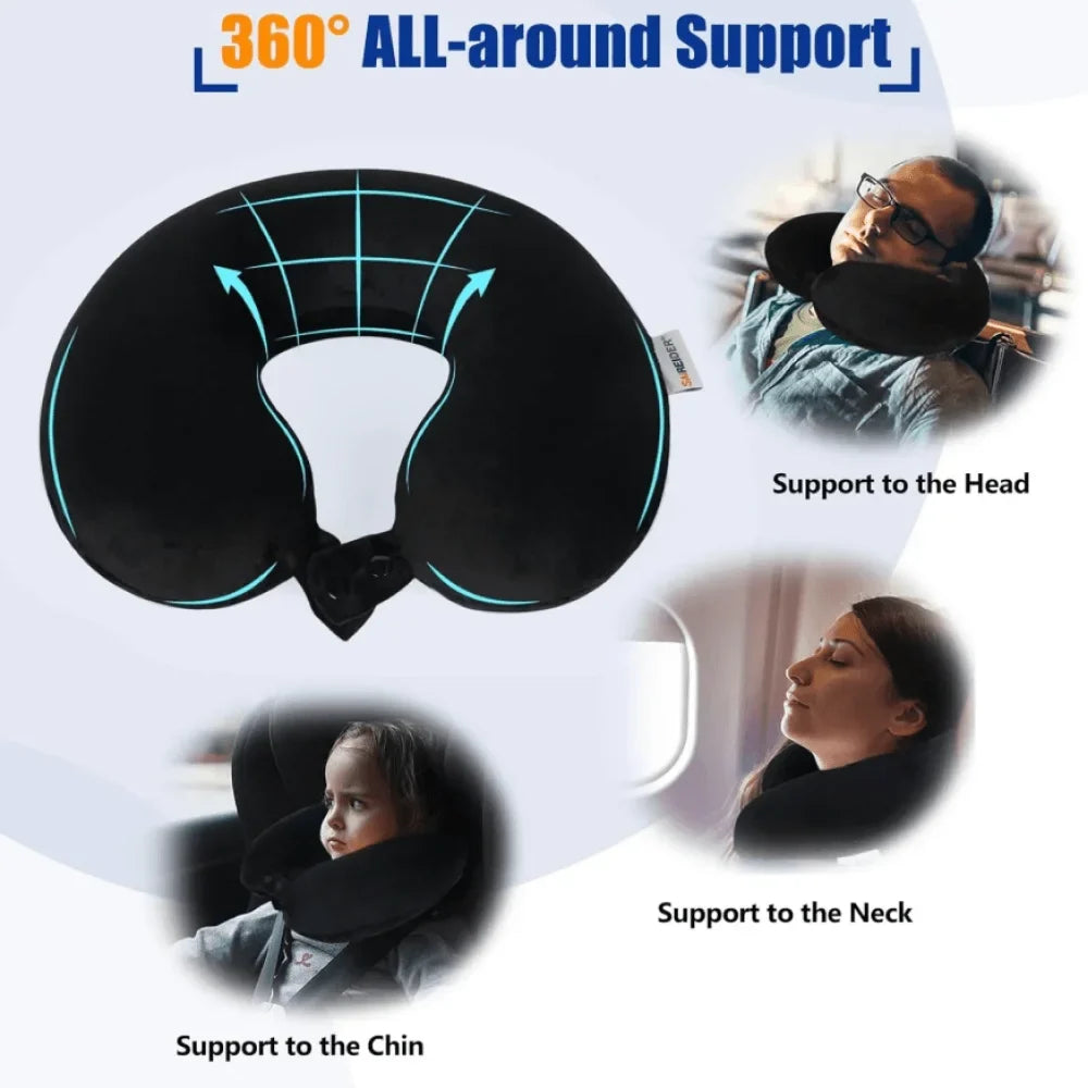 Comfort Travel Neck Pillow - Snap Design Memory Foam Neck Support for Comfortable Sleep