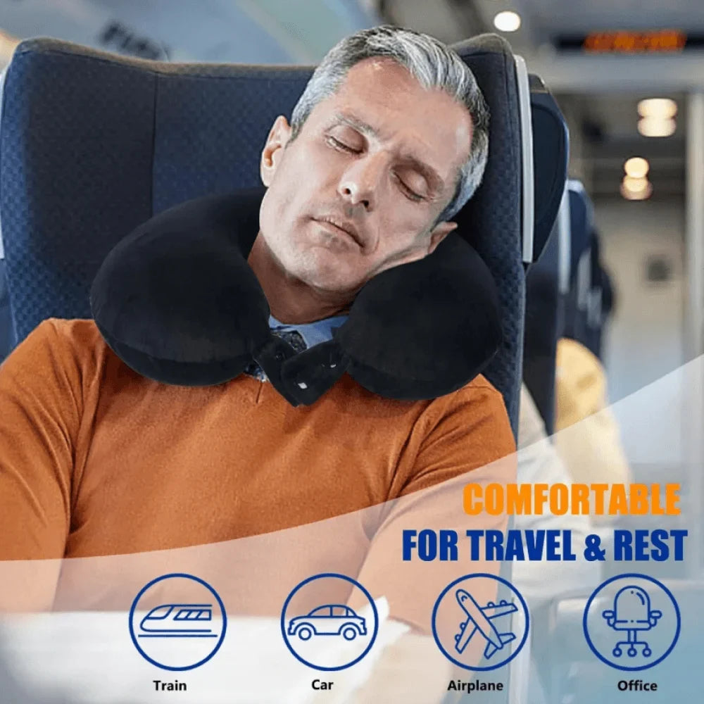 Comfort Travel Neck Pillow - Snap Design Memory Foam Neck Support for Comfortable Sleep
