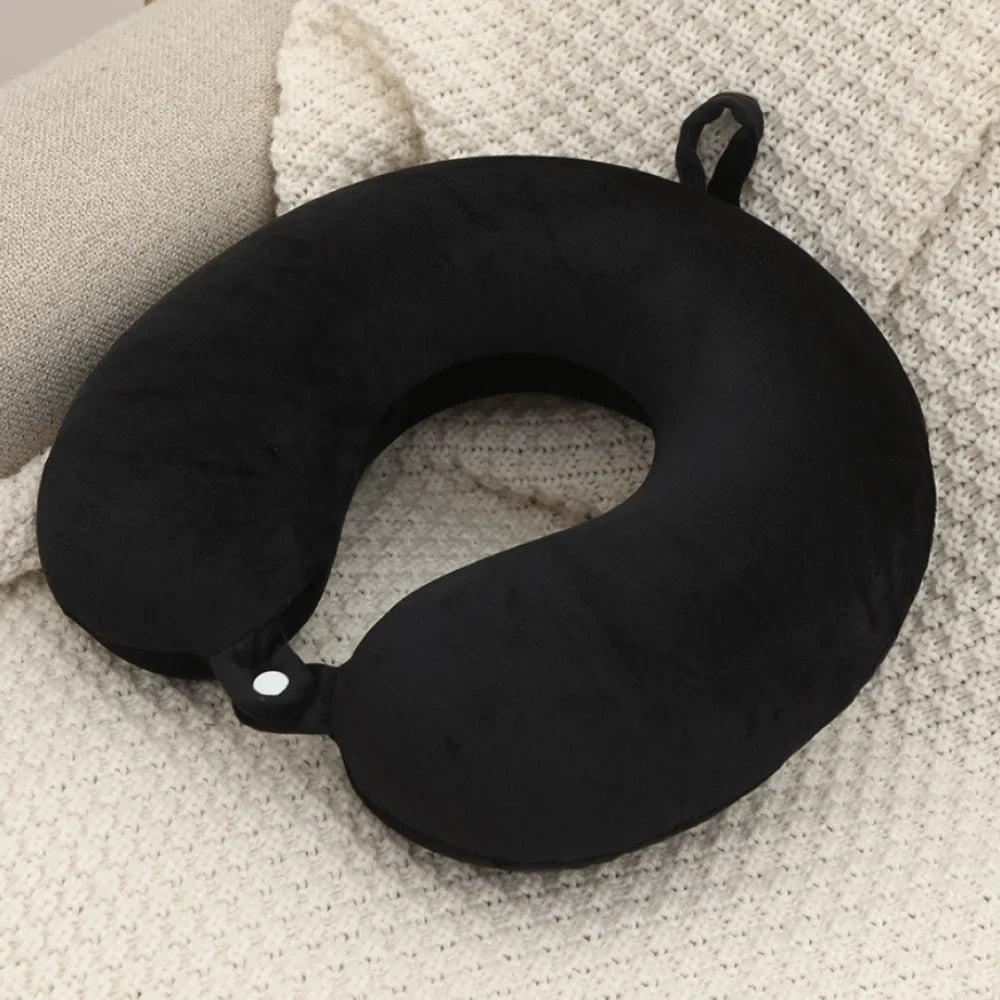 Comfort Travel Neck Pillow - Snap Design Memory Foam Neck Support for Comfortable Sleep