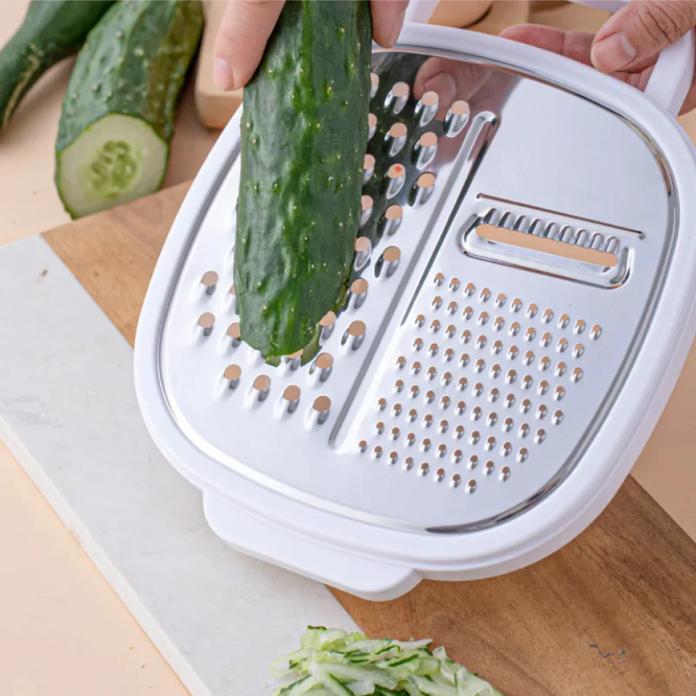 Grater for Kitchen with Storage Container 3 Blade Non-Stick Coating Shredder Square and Apple Shape Fruit Vegetable Grater Slicer Peeler Box for Kitchen