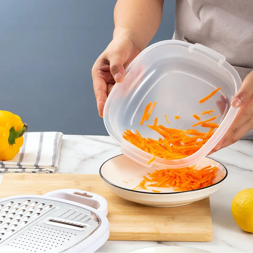 Grater for Kitchen with Storage Container 3 Blade Non-Stick Coating Shredder Square and Apple Shape Fruit Vegetable Grater Slicer Peeler Box for Kitchen