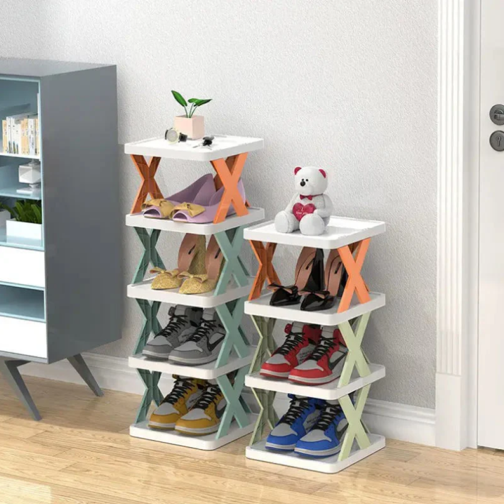 Multi-Functional Rack Versatile Stackable Organizer for Shoes, X Rack, Space-Saving Plastic Cabinet