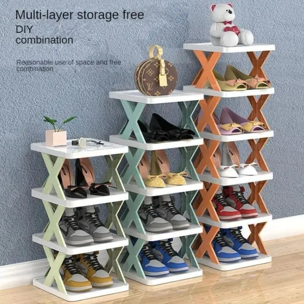 Multi-Functional Rack Versatile Stackable Organizer for Shoes, X Rack, Space-Saving Plastic Cabinet